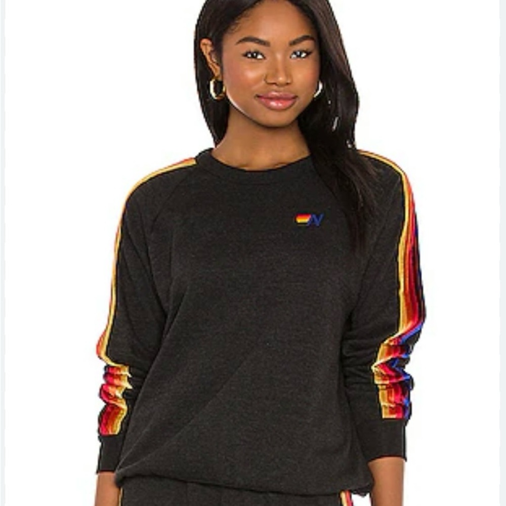 NWOT Aviator Nation Charcoal Sweatshirt w/ Velvet Stripes